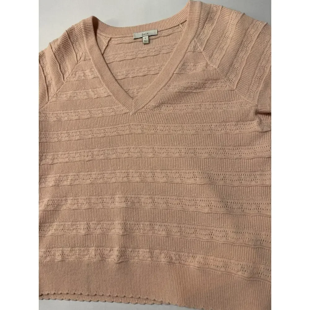 Joie Women's S Soft Pink Short Sleeve 100% Wool Sweater BOHO Pastel Spring Fairy